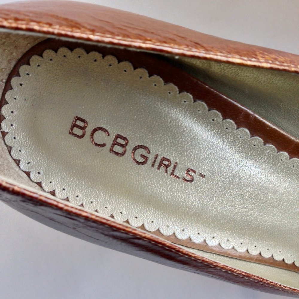 BCBGIRLS-Brown Metallic Leather Pump Heels - Picture 7 of 8